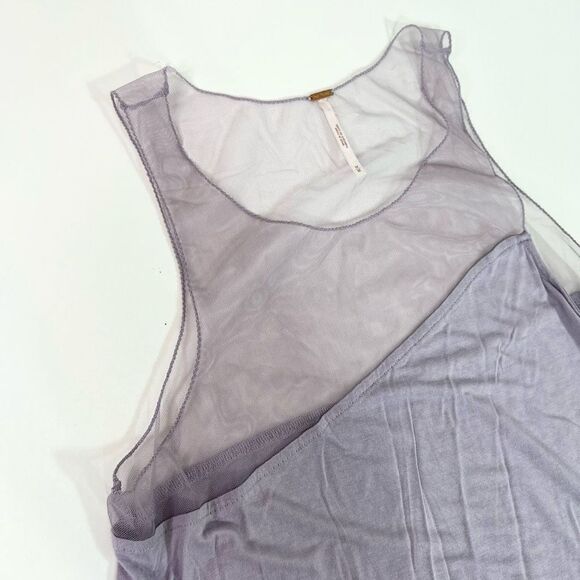 Free People Riley Chiffon Asymmetric Tank Top Medium Lilac Sheer Sleeveless Mesh - Picture 3 of 9